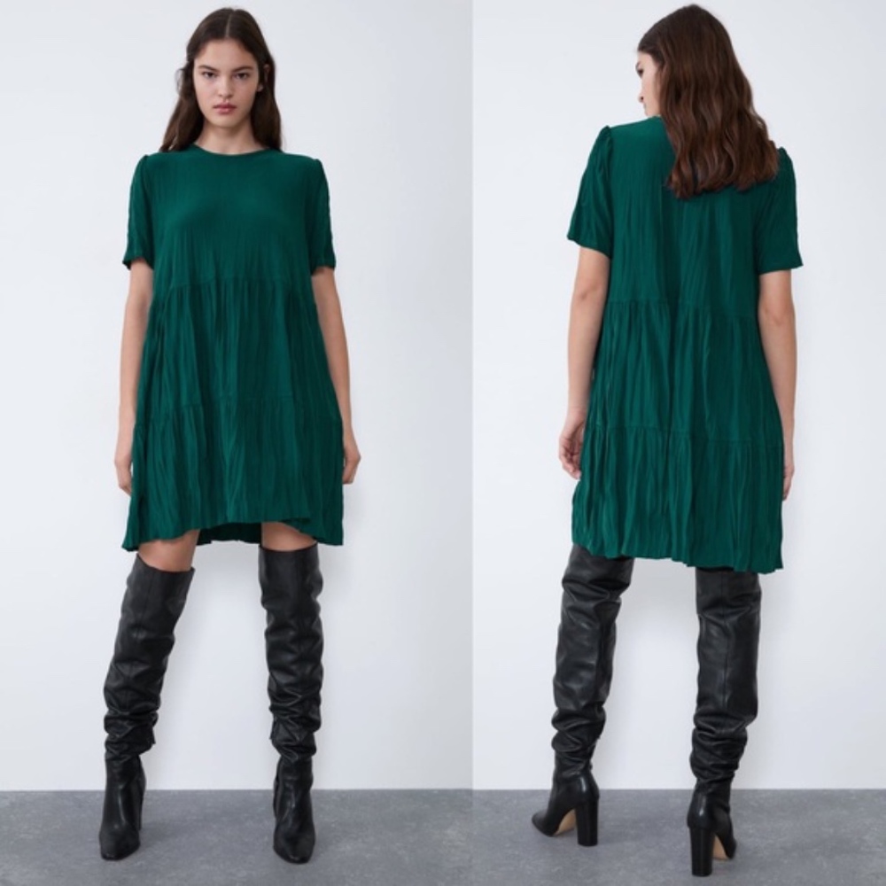 NWT Zara Green Wrinkle Look Dress (SIZE M)